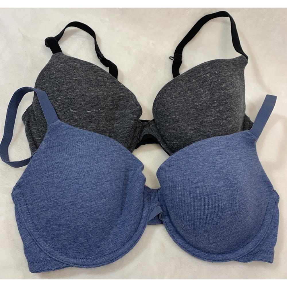 Lot of 2 Auden The Everyday Sz 34C Lightly Lined T‎ Shirt Bra Comfy Black & Blue